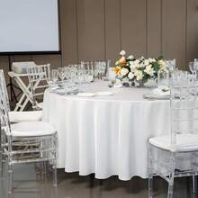 1pc 90"/120" Round White Polyester Tablecloth, Stain & Wrinkle Resistant, Washable, Suitable For Weddings, Parties, Restaurants - Multicolor - View 9