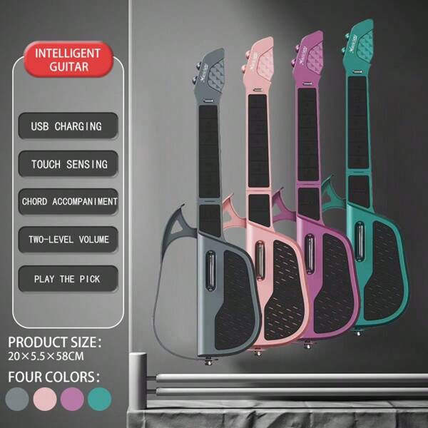 1 Stück berührungsempfindliche kabellose intelligente Gitarre, USB aufladbar, gezupfte Begleitung, Anfänger Instrument Spielzeug für Unterhaltung Zuhause, zum Verschenken