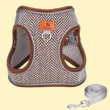 Nuevo conjunto de arnés y correa para perro de lino HP378, suave y cómodo, con forro de malla para mayor transpirabilidad, adecuado para perros y gatos medianos y pequeños - Marrón - Ver 13