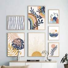 1pc Gift Modern Bohemian Sun Rainbow Leaves Lines Abstract Posters And Prints Wall Arts Canvas Painting Picture Bedroom Living Room Gallery Decor Optional Frame ,Wall Art With Frame - Multicolor - View 4