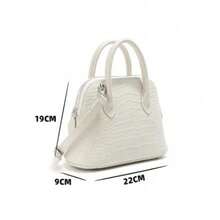 Crocodile Leather Tote Crossbody Bowling Bag - Elephant Gray - View 5