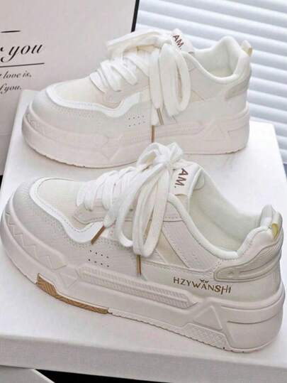 LISM 1 双时尚女士休闲轻便小白运动鞋，适合娇小女性，春秋透气厚底休闲鞋