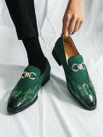 Vintage Men's Slip-On Loafers, Elegant Gentleman Oxfords With Buckle Decor, Faux Suede Patchwork, Non-Slip Durable Sole, Casual/Business/Formal Wear, Suitable For College, Graduation, Office, Party, Wedding, Spring/Summer/Autumn, Recommend Sizing Down