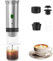 Machine à Café Portable 3-en-1 - 72W Électrique, Batterie 2500 mAh USB-C, Prépare des Cafés Chauds/Froids en 30s, Idéal Bureau, Camping & Voiture