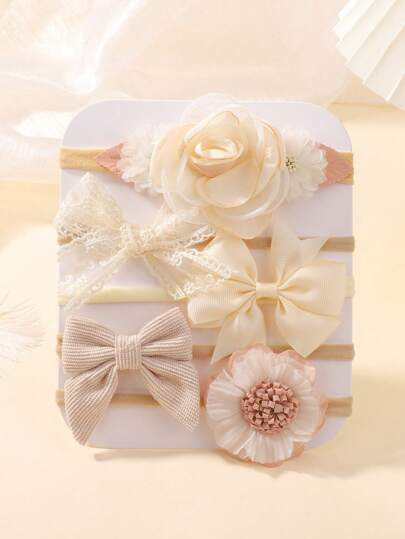 Set de 5 lazos de unicolor para niños, diademas florales, diseño de cabello suave y no dañino, moda simple, adecuada para niñas pequeñas, bebés, accesorios para el cabello para fiestas