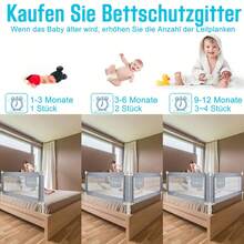 TATIVALO Kidsbuddy 150cm 180cm 200cm Bettgitter Rausfallschutz, vertikal hebbares Bettschutzgitter, einziehbares Kinderbettgitter mit verstärktem Ankersicherheitssystem (1 Seite) - 150 cm - Übersicht 8