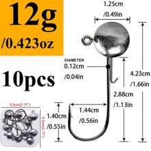 10pcs A Box 2g-20g All Size Head Jigs Hook Ned Anti-Baiting Head Hook Soft Bait Hook, Accessories For Fresh Water And Salt Water Fishing - Perfect For Soft Worm Fishing