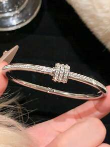 1pc Stainless Steel Bracelet Men And Women's Four Seasons Personalized Design Heart Zirconia Bracelet Jewelry Accessories Gifts, Jewelry Gold Jewelry Jewelry Women Bracelets Accessories Women Stainless Steel Jewelry Bracelets For Women