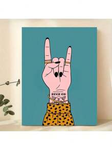 Affiche de style rétro moderne pour décoration murale de salon, chambre à coucher, bureau à domicile - impression d'art sur canevas du geste de la main Rock and Roll, avec ou sans cadre