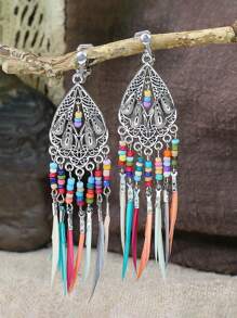 2 piezas de clips de oreja vintage bohemios con diseño geométrico calado, pendientes de clips de moda creativa y de alta gama sin necesidad de perforación