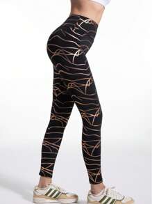 High Waist Lift Butt Gold Foil Casual Sports Leggings