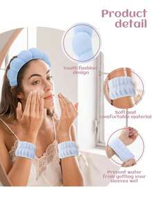 3pcs/Set Upgraded Thick Sponge Spa Headband And Wristband Set For Women, Suitable For Washing Face, Makeup, Skincare, SPA Use, Fluffy Sponge Headband And Wristband, Also Suitable As Birthday, Holiday, Date Gift For Family, Friends, Partners (3/2/1pc Available)