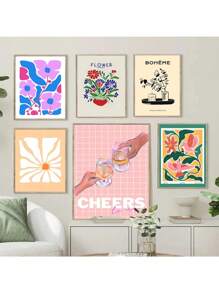 Affiche d'art mural représentant la fille du marché aux fleurs de Matisse, un chat, un oiseau et une fraise, pour la décoration de salon. Peinture sur canevas, images murales, décoration de salon, peintures cadeaux avec cadre en option