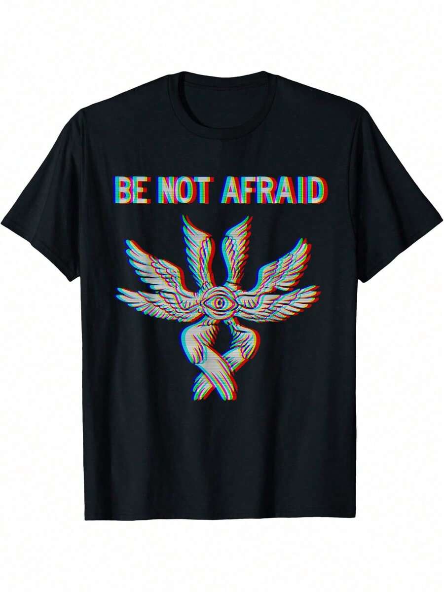 Be Not Afraid Biblically Accurate Angel Seraphim Glitch T-Shirt - Black - View 1