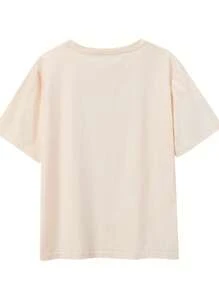 1 pieza Camiseta de manga corta casual y linda con estampado en inglés "Travel Girl" de talla grande para uso en casa