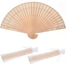 Sandalwood Fan 50 Pcs Hand Fans With 50 Organza Bags Abanicos De Mano Fans For Weddings Hand Fan Foldable Abanicos De Mano Ara Fiesta Wedding Fans For Guests - Pink - View 1