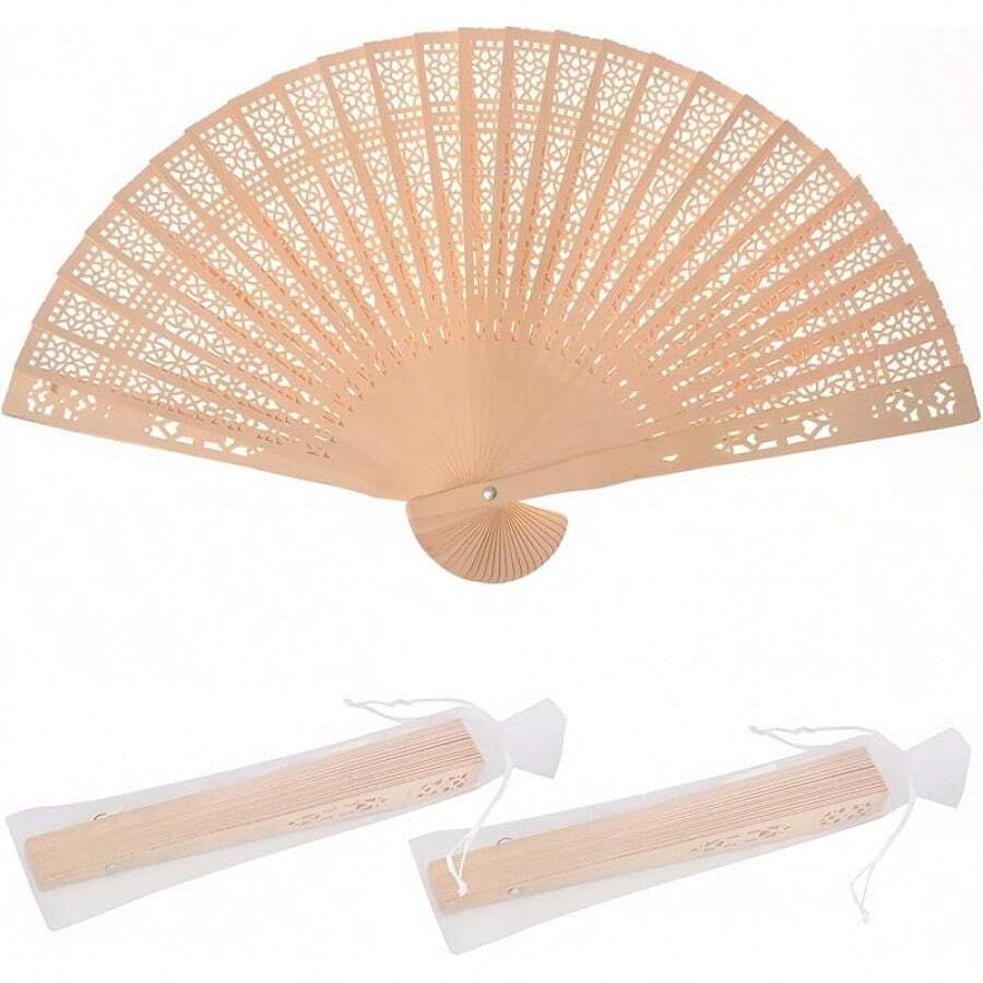 Sandalwood Fan 50 Pcs Hand Fans With 50 Organza Bags Abanicos De Mano Fans For Weddings Hand Fan Foldable Abanicos De Mano Ara Fiesta Wedding Fans For Guests - Pink - View 1