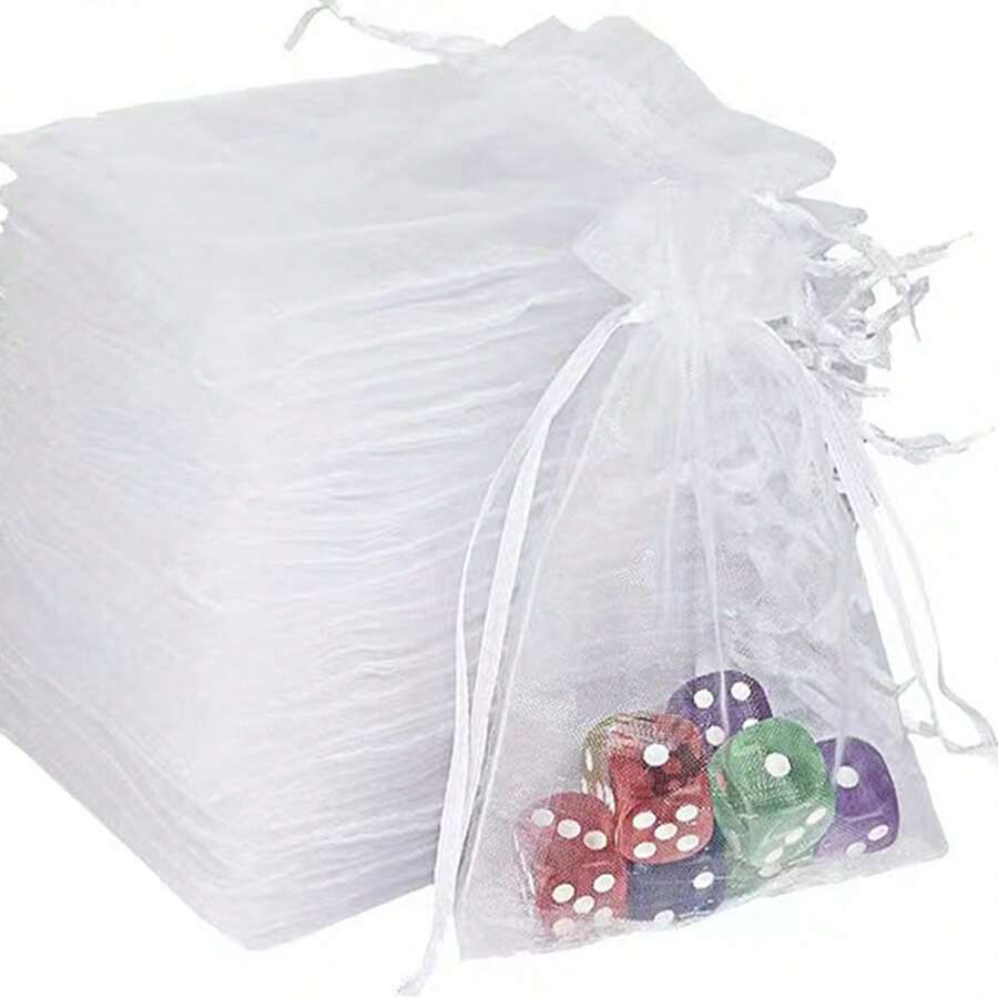 50pcs White Organza Candy Bags, Wedding Party Supplies, Favor Bags For Holiday Celebrations, Home Decor