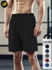 5 Pieces -Men's Casual Zipper Pocket Stretch Waist Drawstring Shorts, Moisture-Wicking And Sweat-Absorbing Stretch Fabric Solid Color, Sweatabsorbing, Breathable, Quick-Drying Mesh Basicstyle Outdoor Running, Cycling, Playing Ball Games.Gym Training Sports Shorts