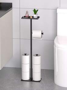 1pc Vertical Tissue Paper Rack, Mobile Floor Paper Towel Holder, Toilet Paper Storage Rack, Wet Wipes Rack, Bathroom Paper Towel Organizer, Suitable For Bathroom And More Scenarios - Black - View 5