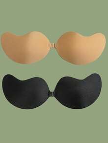 2 Pairs Skin Tone Black With Bonded Bra For Women, Reusable Push Up Bra, Invisible Backless Bra For All Seasons - Multicolor - View 5