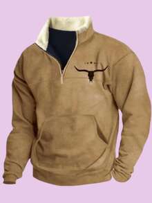 Halloween Spring/Fall Regular Fit Zipper Pocket Fashion Vintage Men's Clothes Casual Half Zip Long Sleeve Sweatshirts Street Polo Stand Collar Top Autumn Oversized Tee - Quý 2 - Xem 2