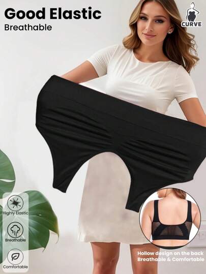 1pc Plus Size Women Seamless Wireless Wide Strap Supportive Yoga Sports Bra, Comfortable Everyday Undershirt