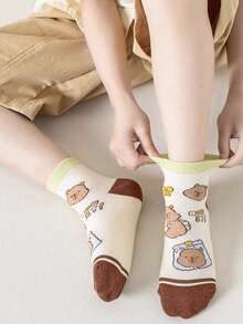 5 Pairs Of Breathable Mesh Socks For Boys And Girls Aged 2-16 In Spring And Summer, Cute Capybara, Suitable For Medium, Large, And Small Children's Socks, Fashionable - Multicolor - View 4