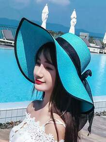 Chapeau de soleil à large bord pour femmes, chapeau de paille décontracté de plage pour les vacances, mode