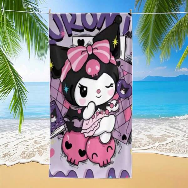 Sanrio 1pc Hot-Selling Cartoon Kulomi Microfiber Beach Towel, Quick Dry Beach Towel, Suitable For Wiping Sweat, High-End Hotel Towel, Absorbent Bath Towel, Large Size Digital Printed Beach Towel
