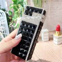 1 pezzo Custodia per sigarette con strass, capacità di 20 sigarette, apertura automatica, scatola sottile per sigarette lunghe, custodia per sigarette con decorazioni in strass creativa per donne, accessori per fumatori, accessori per fumatori femminili, porta sigarette, custodia portasigarette