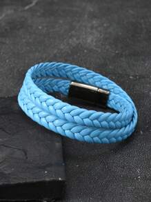 Pulseira de couro trançado multicamadas, acessório minimalista e personalizado com fecho magnético para casais, adequada para uso diário e presente