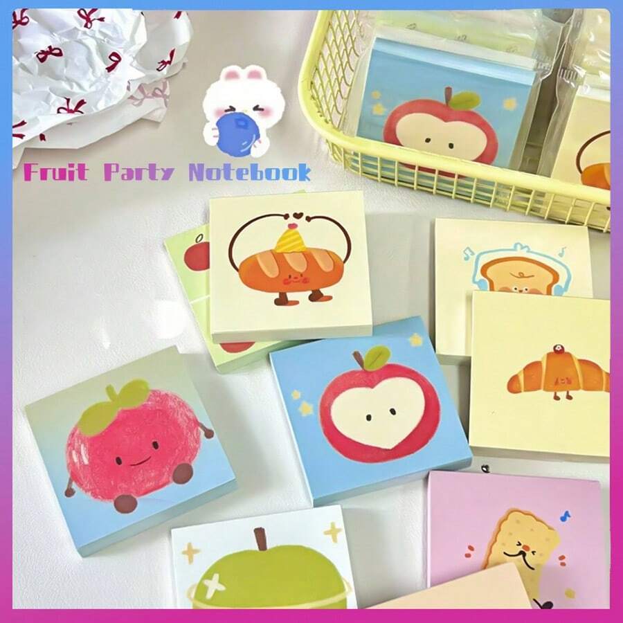 50PCS New Cute Cartoon Fruit Sticker Sticky Notes, Novel Cartoon Sticker Set, Fun Notepad For Home Office, Memo, Teacher Gift Reusable For Reminders And Notes,Back To School - Multicolor - View 1