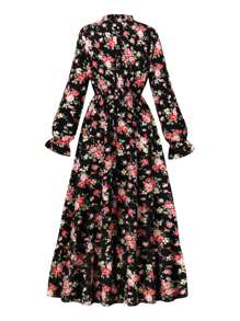 2025 Spring Autumn Elegant Loose Floral Print Dress, Casual Beach Holiday Flowing Long Dress - Multicolor - View 2