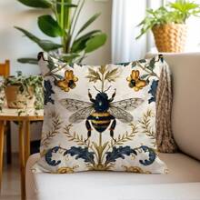 1 Pc Luxurious Retro White Bee Wings Printed Decorative Pillow Sham Cover [No Filler], 17.7*17.7in(45*45cm), [Single-Sided Printing], Simple & Modern Polyester Cushion Cover, For Sofa, Bed, Living Room, Bedroom, Car, Office, Hotel Decoration, Throw Pillow Cover, Suitable For All Seasons, Perfect Gift For Family And Friends