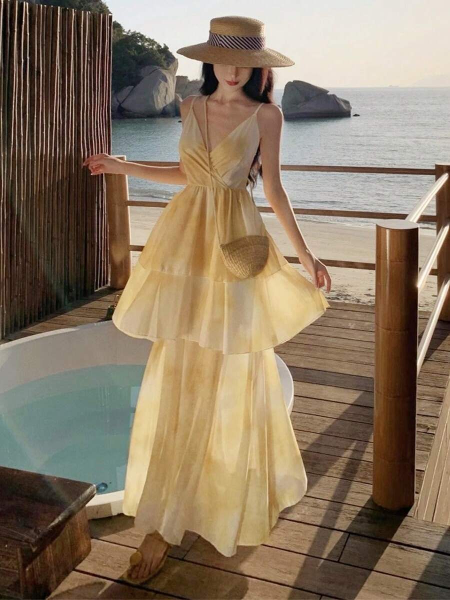 Vestido largo de playa sin espalda de color amarillo mantequilla de verano para mujer, con tirantes de espagueti sin mangas, para fiesta de graduación, vacaciones, elegante y sexy noche de fiesta, para cóctel