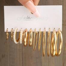 Set de 24 pendientes anchos con diseño de nudo geométrico y perlas falsas,con elementos metálicos, apropiados para vacaciones, fiestas, citas y combinación diaria