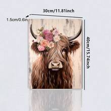 1 Pièce D'illustration Vintage De Vache Des Highlands Avec Impression Sur Toile Sans Cadre, Imperméable, Tête De Vache De Style Rustique Portant Des Fleurs, Art Mural De Salon, Décoration De Chambre À Coucher - Multicolore - Voir 8