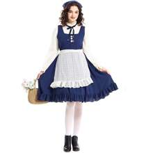 Costume da Ragazza dei Fiammiferi per adulti, stile di pittura ad olio pastorale di fattoria, abito da cameriera blu navy