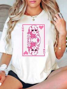 100% Algodón Camiseta de Confort de Reina de Corazones para el Día de San Valentín, Linda Camiseta Rosa de Dolly para el Día de San Valentín, Diseño de San Valentín, Camiseta para el Día de Galentina 2025, Camiseta de Tipo Suelto para Mujeres, Perfecta para Fiestas de Vacaciones o Regalos, Verano para Mujeres para TopPCS - Blanco - Ver 1