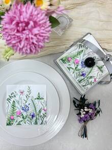 20pcs/Set, Spring Fresh Wild Flower & Plant & Herb Printed Napkins 10*10 Inch, Wedding & Tea Party & Decoration Tissue, For Restaurant & Kitchen,Christmas - Multicolor - View 9