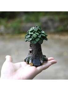 微型仙女树屋 - 适用于盆栽、盆景和玻璃容器的树脂花园装饰，非常适合 DIY 项目、家庭办公桌装饰以及昆虫/动物栖息地仙女花园装饰 - 黑色 - 查看 6
