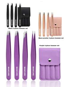 4PCS Stainless Steel Colored Tweezers Set, High-Precision Portable Eyebrow Shaping And Hair Removal Tool Set, Eyebrow Shaping And Hair Removal Beauty Makeup Tools, Purple, Pink And Black Three Colors For You To Choose (1PC/4PCS),Due To Different Production Batches, The Protective Lining In The Packaging Bag Is Placed Randomly And Does Not Affect The Use