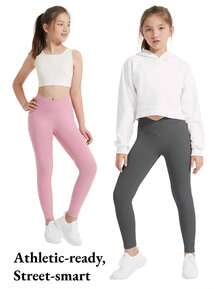 EXARUS 4 Pack Girls Leggings Kids Yoga Pants Crossover V Waist Ankle/Full Length High Waisted For School Casual Dance - BỘ 3 - Xem 2