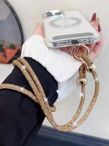 1pc Luxury Crystal Studded Lanyard, Long Crossbody Phone Strap, One Shoulder Or Backpack Decor Chain, Comes With Spacer