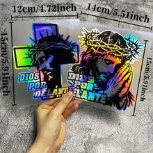 1 件 DIOS POR DELANTE 带十字贴纸，反光激光防水贴花，适用于汽车车窗后备箱保险杠摩托车前整流罩踏板车车身，遮盖划痕，完美的复活节礼物 - 均碼 - 查看 3