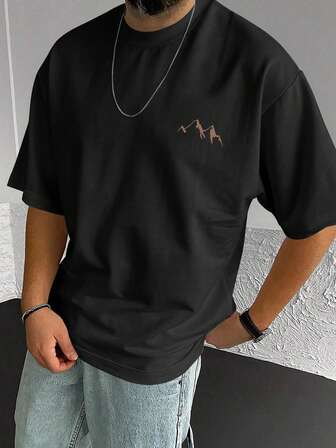 Men's Minimalist Mountain Silhouette Graphic Round Neck Short Sleeve T-Shirt, Black, Summer