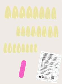 Migliora istantaneamente il tuo aspetto con 24 unghie finte a mandorla di medie dimensioni, colore giallo chick solido, stile Y2K, sensazione di alta qualità, con 1 limetta e 1 foglio di nastro, per donne e ragazze