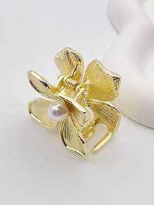 1pc Women's Zinc Alloy Gold Flower & Faux Pearl Batik Hair Clip, Suitable For Beach Resort, Daily Use, Great Gift For Women's Day Summer Hair Claws Claw Clips Hair Clips Hair Jaw Clip Hair Clamps Hair Clutch Hair Catcher Clip Fall Winter Hair Accessories For Women For Vacation Outfits Woman - Gold - View 5