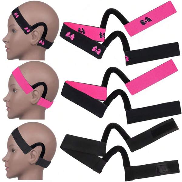 3pcs/1pc Lace Melt Wig Band With Ear Hanger New Arrival Wig Band With Ear Cut Out 3Cm Width Lace Melting Band Black Wig Edge Lace Frontal Melt Adjustable Wrap To Lay Scarf Wig Band With Ear Protection Lace Edge Band